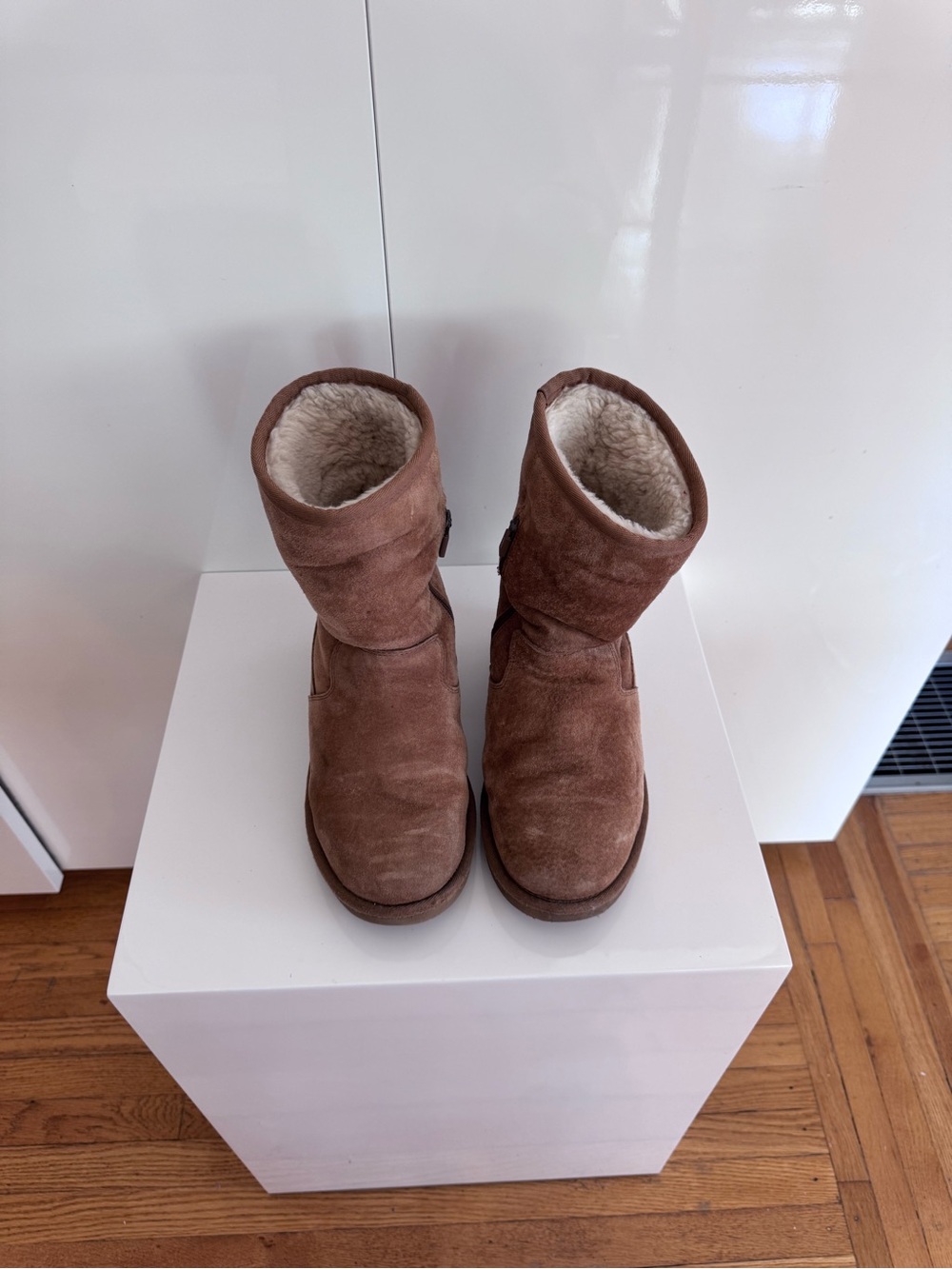 UGG Chestnut Suede Shearling-Lined Short Winter Boots